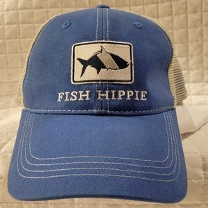 Fish Hippie Blue & White Strap-Back Mesh Trucker Cap Coastal Fishing Fisherman
